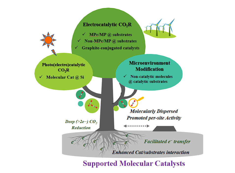 Heterogenous Electrocatalytic CO₂ Reduction by Supported Molecular Catalysts Well Dispersed on Electrode Surface